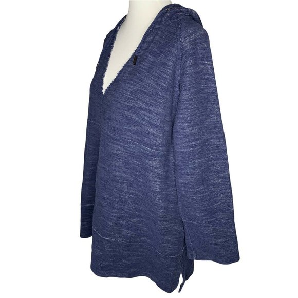 Soft Surroundings My Weekender Hoodie Large Denim Blue Raw Edges Fleece Lining - Picture 4 of 7